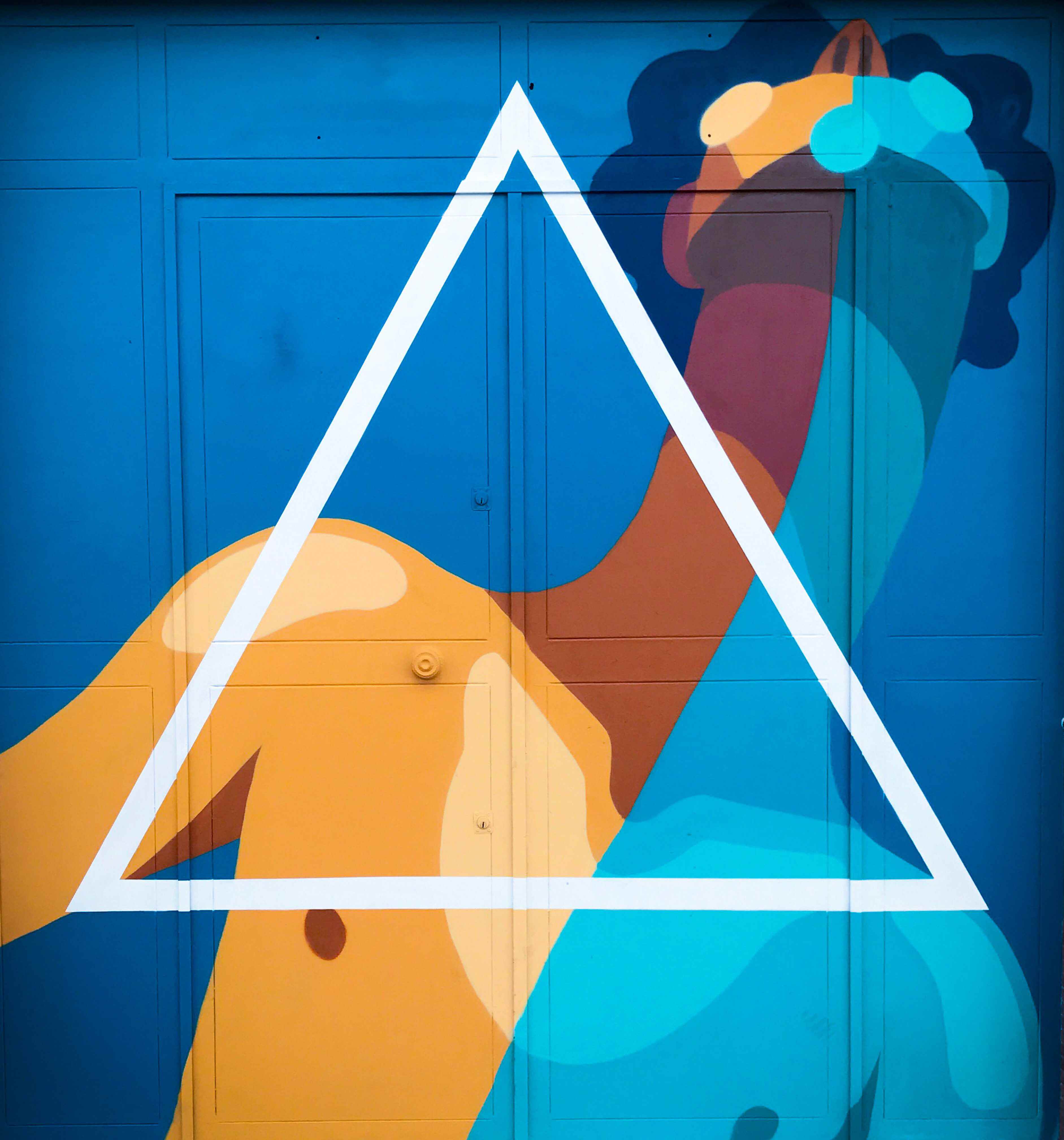 picture, painting of a man in a triangle on a door